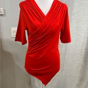 H&M Red Draped Surplice Blouse